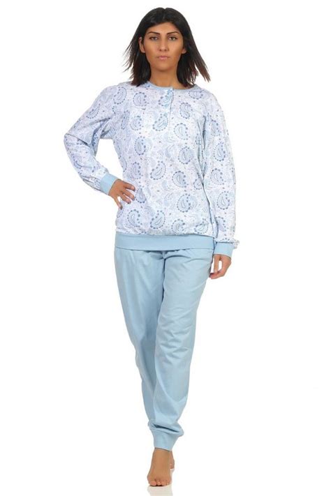 Normann Pyjama Eleganter Damen Pyjama Schlafanzug Mit Bündchen Und