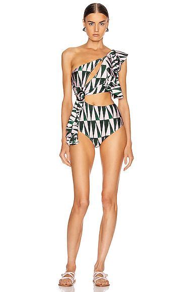 Patbo Geo Print One Shoulder Swimsuit In Green Pink ModeSens One