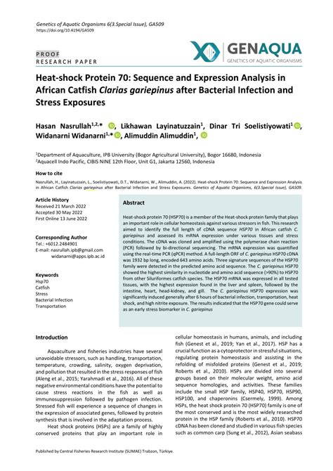 PDF Heat Shock Protein 70 Sequence And Expression Analysis In