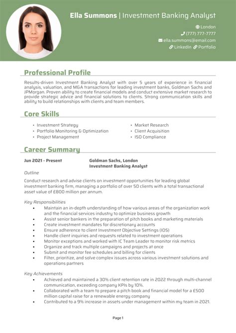 Investment Banking Analyst CV Example Guide Win Top Jobs