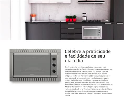 Forno Elétrico Mueller De Embutir 44 Litros Decorato Inox Bivolt