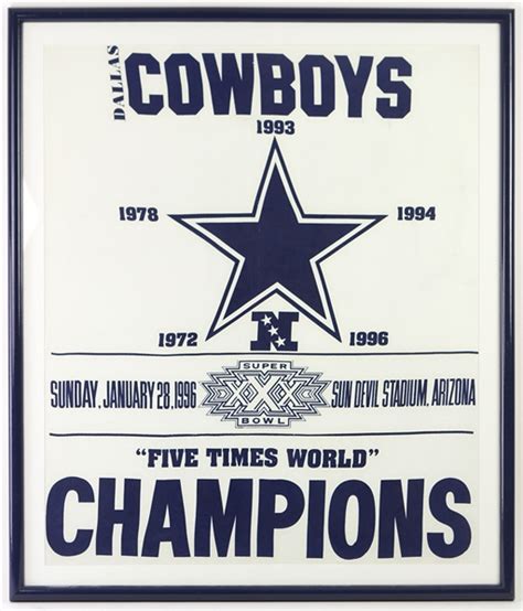 Lot Detail - 1996 Dallas Cowboys Super Bowl XXX Five Time World Champions 32" x 37" Framed Flag