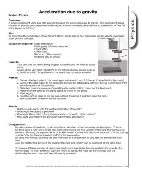 Acceleration Due To Gravity Physics