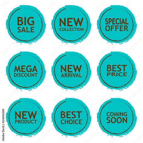 Sale Discount Sticker Set Commercial Collection Of Blue Offer Labels