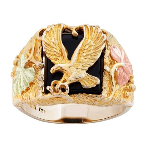 Men's Black Hills Gold Onyx Ring with Eagle - G LMR481