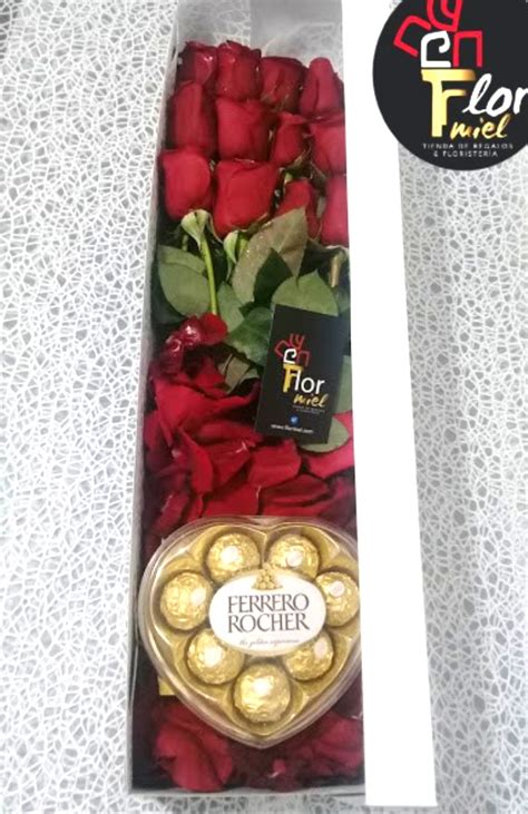 Caja De Rosas Y Chocolates Ferrero Rocher FLOR MIEL