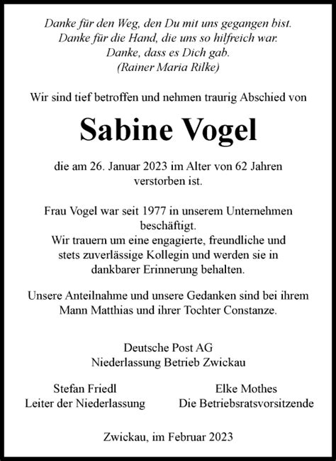 Traueranzeigen Von Sabine Vogel Trauer In Thueringen De