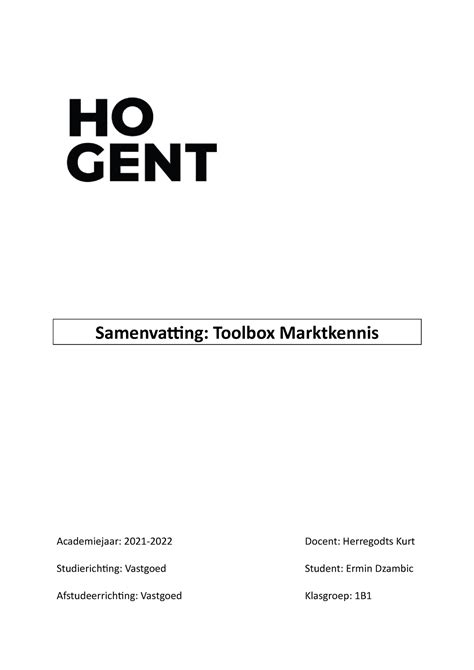 Toolbox Marktkennis Samenvatting Samenvatting Toolbox Marktkennis