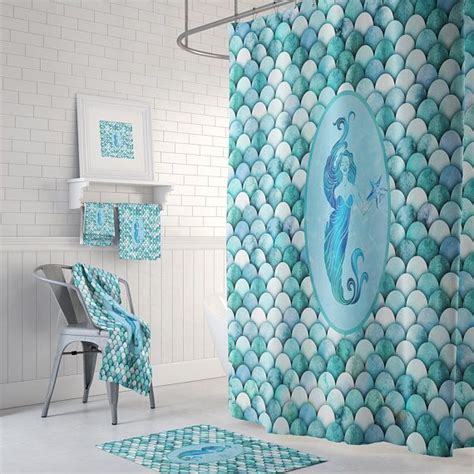 Aqua Mermaid Shower Curtain Mermaid Bathroom Decor Mermaid Scales