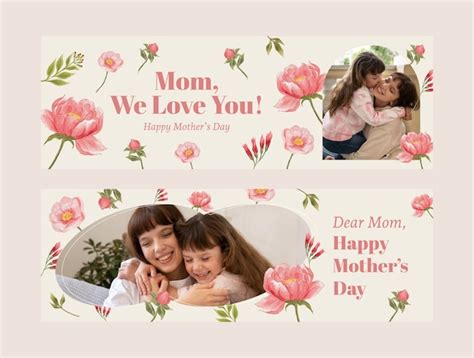 Premium Vector Watercolor Mother S Day Horizontal Banners Pack