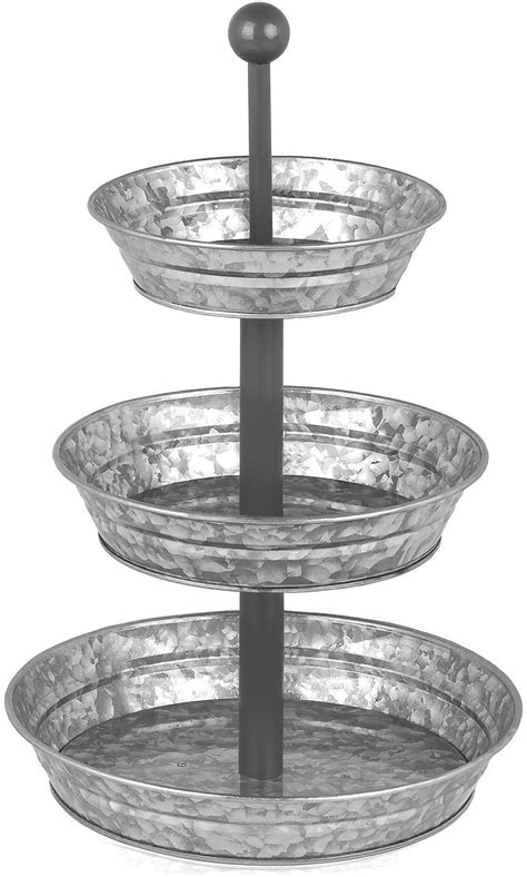 Ilyapa Galvanized Three Tiered Serving Stand Tier Metal Tray Platter For Cake Dessert