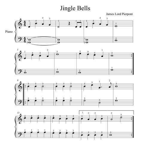 Jingle Bells Very Easy Piano Sheets Digital Download With Lyrics And