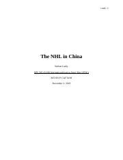 565 Final Docx Lasky 1 The NHL In China Nathan Lasky SPT 565 Q1190