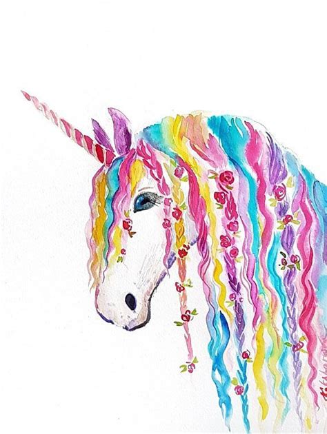 Rainbow Unicorn Original Watercolor Painting Nursery Decor Etsy