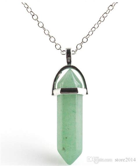 Natural Stone Bullet Gemstone Pendant Necklace With Hexagonal Prism