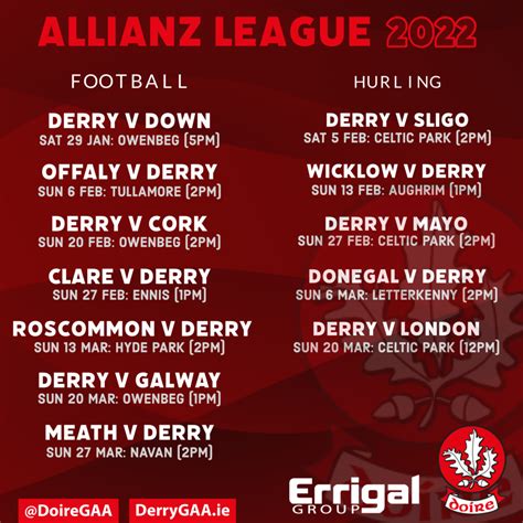 Allianz League Fixtures Confirmed Derry Gaa Doire Clg