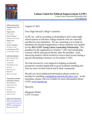 Fillable Online Shu Lupe Scholarship Application August Doc