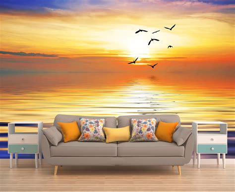 Tropical Wallpaper Sunrise Wall Mural Ocean Wall Covering Sea Wall