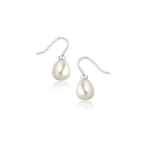 Silver White Freshwater Pearl Drop Earrings