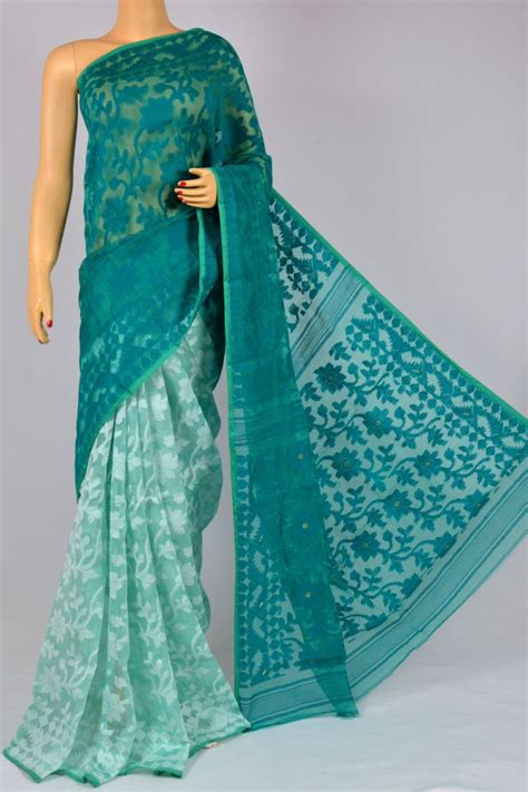 Sea Green Color Soft Dhakai Jamdani Handwoven Bengal Handloom Cotton