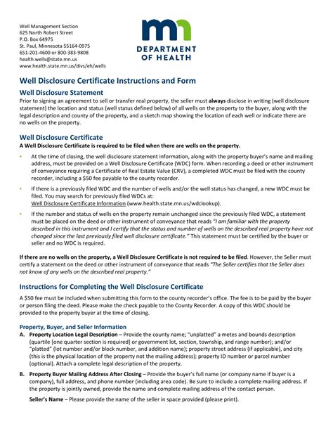 Minnesota Well Disclosure Certificate Form Fill Out Sign Online And