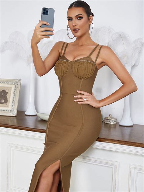 Spaghetti Strap Bandage Dress Sexy Split Power Day Sale