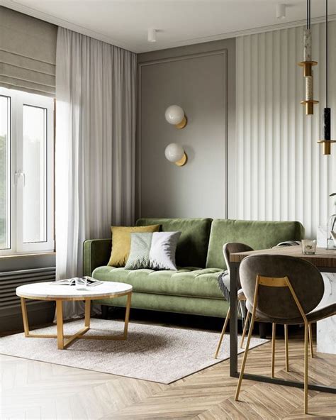 Pin by Елизавета on Референсы квартиры студии | Green living room decor ...