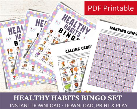 5 Healthy Habits Bingo Game Card For Kid And Adult Good Etsy