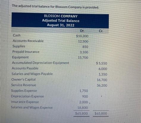 Solved The Adjusted Trial Balance For Blossom Company Is Chegg