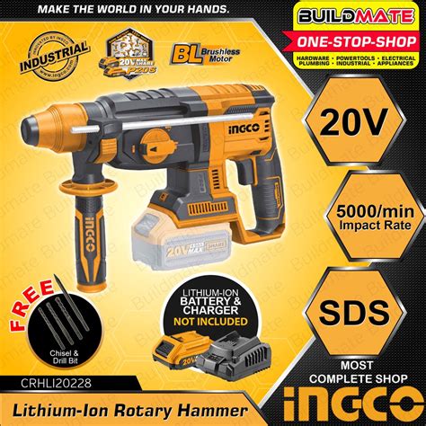 Ingco Cordless Rotary Hammer With Free Chisel And Drill Bit Hammer Dri