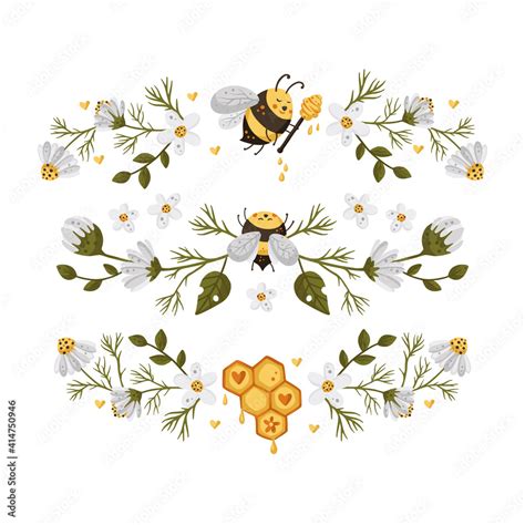 Honey Bee Border Frame Vector Illustration Horizontal Divider Frame