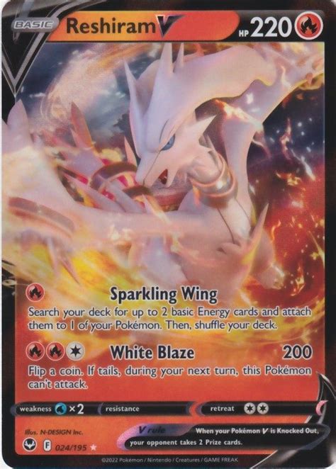 Reshiram V 24 195 Pokemon Enkeltkort Fra SWSH Silver Tempest