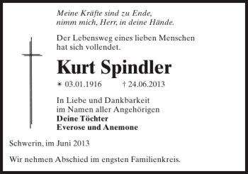 Traueranzeigen Von Kurt Spindler Trauer Nordkurier