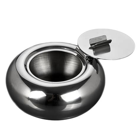 Stainless Steel Ashtray Heat resistant Silver Tone Lid Ashtray Ash Holder Cigarette Ash ...