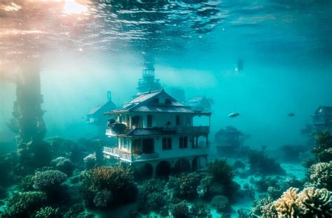 Una Casa En El Agua Con Una Pecera Al Fondo Foto Premium