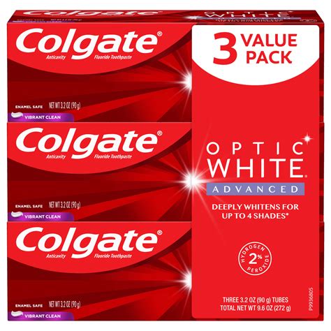 Colgate Optic White Advanced Teeth Whitening Toothpaste, Vibrant Clean ...