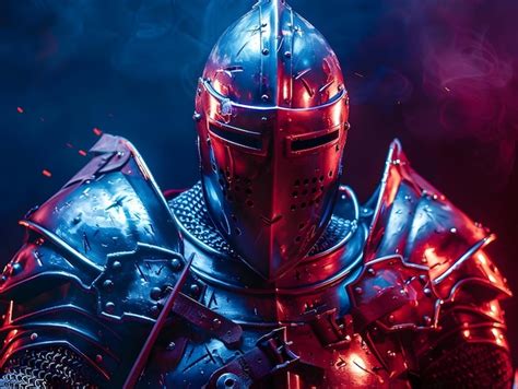 Premium Photo Knight In Red And Blue Lighting Realistic Image