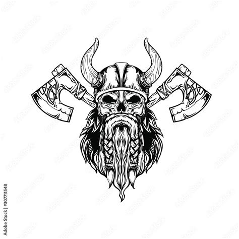 Vikings Skull With Ax And Text Vector Grunge Illustration Isolated On