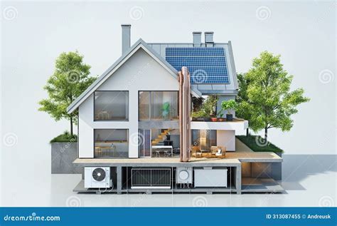 Sustainable Modern House Building with Solar Panels and Heat Pump ...