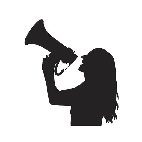 Silhouette Of A Woman Yelling On Megaphone Speaker Silhouette Of A