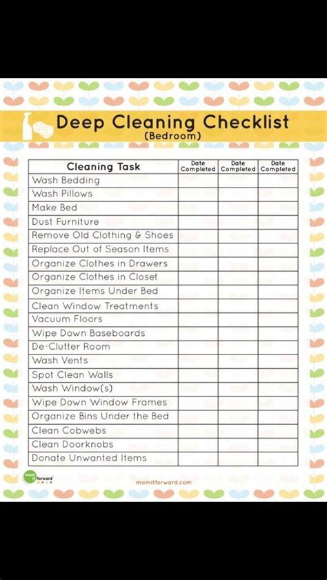 Deep Cleaning Checklist Clean Bedroom Bedroom Checklist Deep To Do List Printable