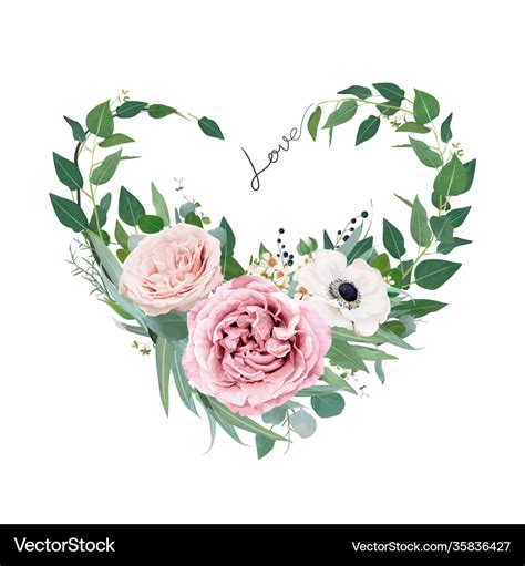 Art Floral Heart Shape Love Watercolor Bouquet Vector Image