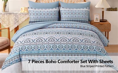 Amazon Dinjoy Blue Boho Comforter Set King Size 7 Pieces Bed In A