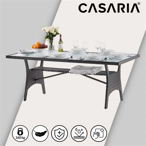 Polyrattan Garden Table Takeo Grey 190x90x74cm Glass DeubaXXL