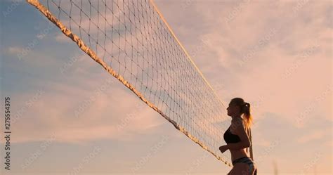 Beautiful Bikini Girls On The Beach Play Volleyball In Slow Motion