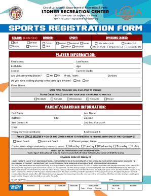 Fillable Online Sports Registration Form Pub Fax Email Print