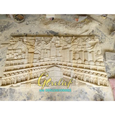 Jual Relief Batu Alam Paras Asli Jogja Motif Pemandangan Masjid Nabawi