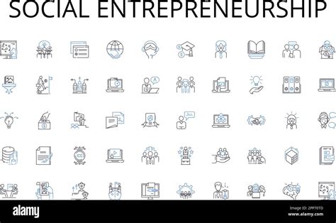 Social Entrepreneurship Line Icons Collection Algorithm Artificial