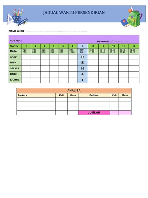 Jadual Waktu Kosong Pdf