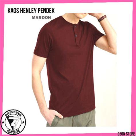 Jual Kaos Polos Henley Baju Kancing Polos Pendek Pria Warna Putih